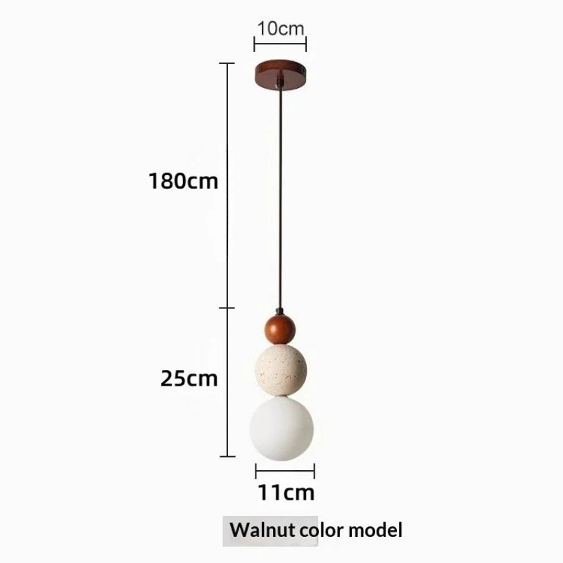 Travertine Stone and Wood Bauhaus Pendant Light