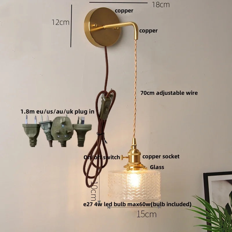 مصباح حائط DecorBites™ زجاجي شفاف LED مع مفتاح سحب لسلسلة الديكورات العصرية