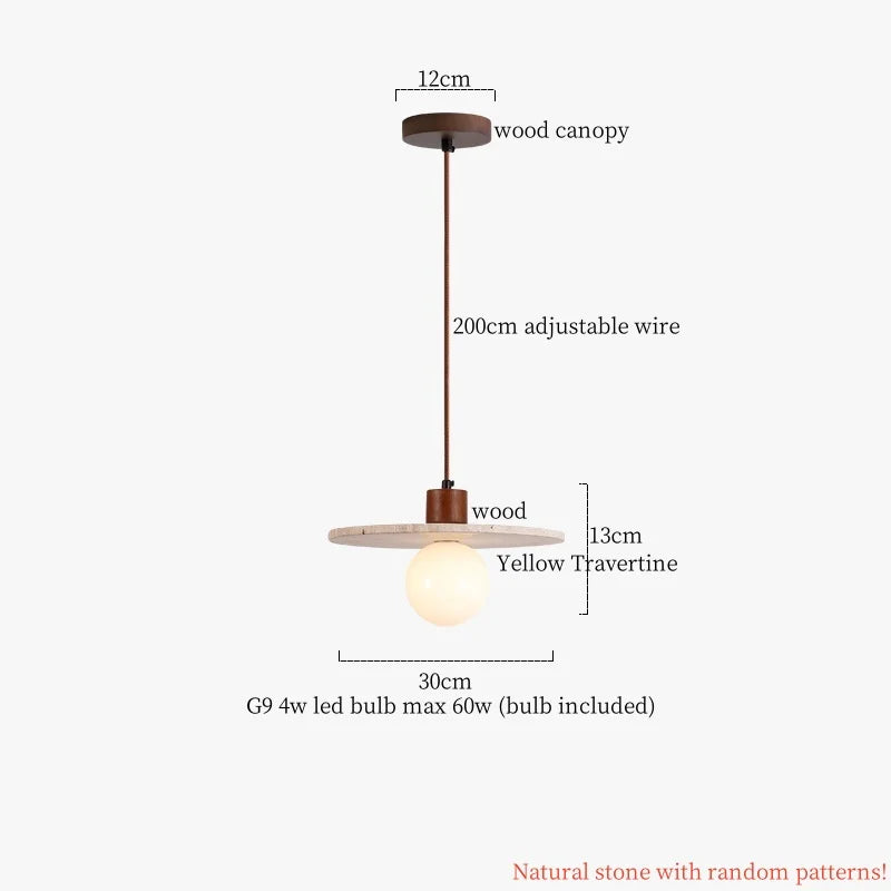 DecorBites™ Cuboid Stone LED Pendant Lights Wood Yellow Travertine Interior Lighting Hanging Lamp
