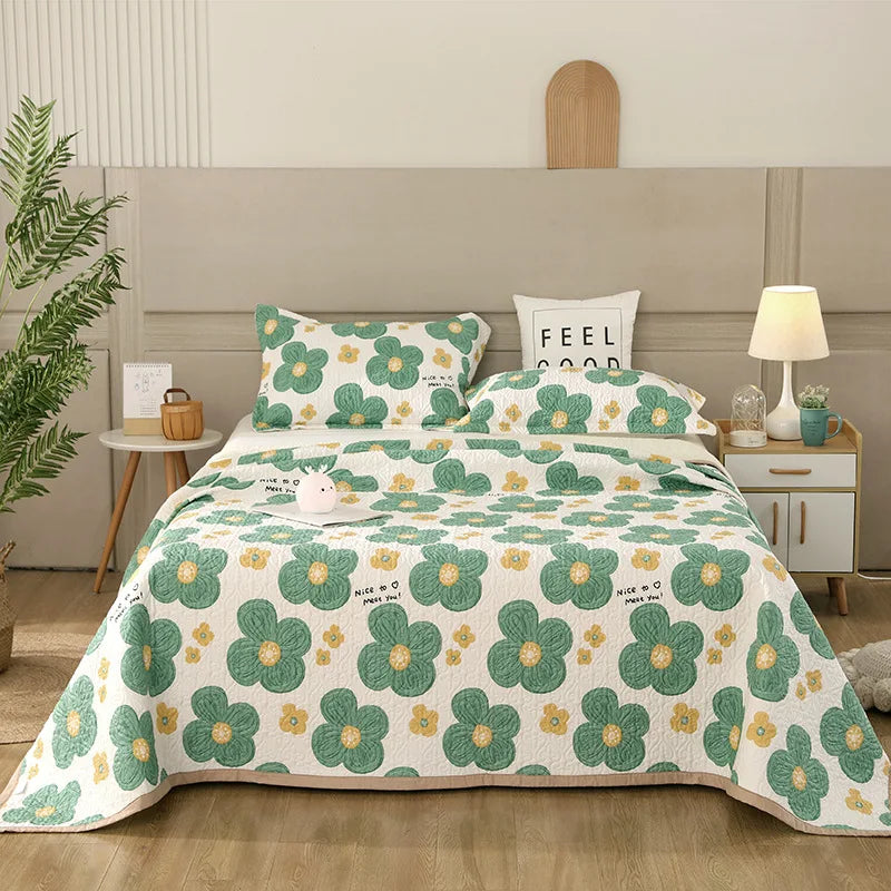 DecorBites™ Cotton Double Bedspread Set with Floral Design for Healthy Home Bed Decor