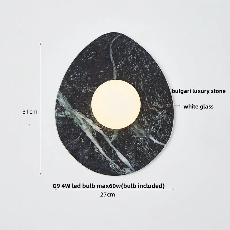 DecorBites™ Green Marble Stone LED Wall Sconce Lighting for Bedroom and Hallway