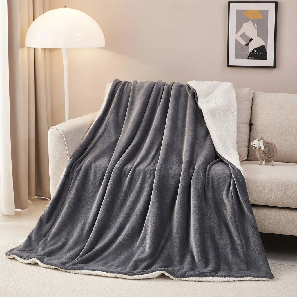 DecorBites™ Cozy Sherpa Twin Blanket - Reversible Fleece and Velvet Plush Warm Winter Bed Throw