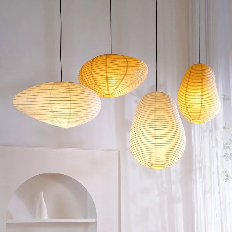 مصباح معلق LED من ورق الأرز الياباني من DecorBites™ لغرفة المعيشة وغرفة الطعام والمقهى