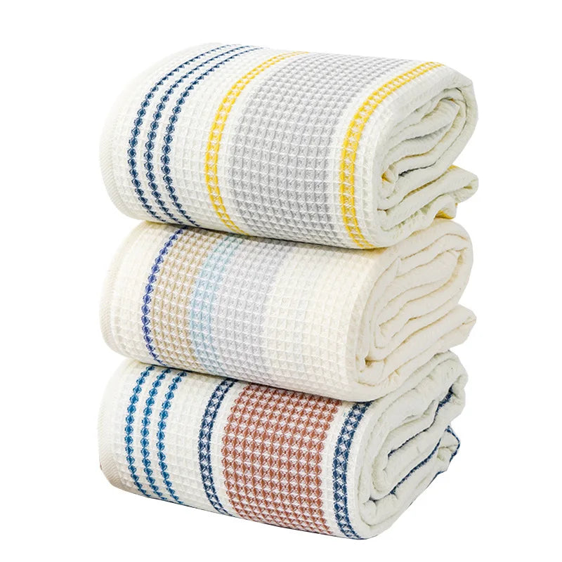 DecorBites™ Cotton Bath Towel - Soft Absorbent Honeycomb Stripe Design, 70x140cm