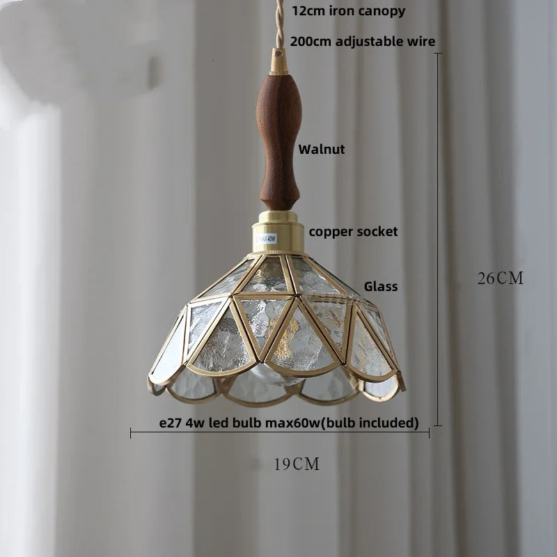 DecorBites™ LED Wood Walnut & Green Glass Pendant Light - Nordic Modern Style