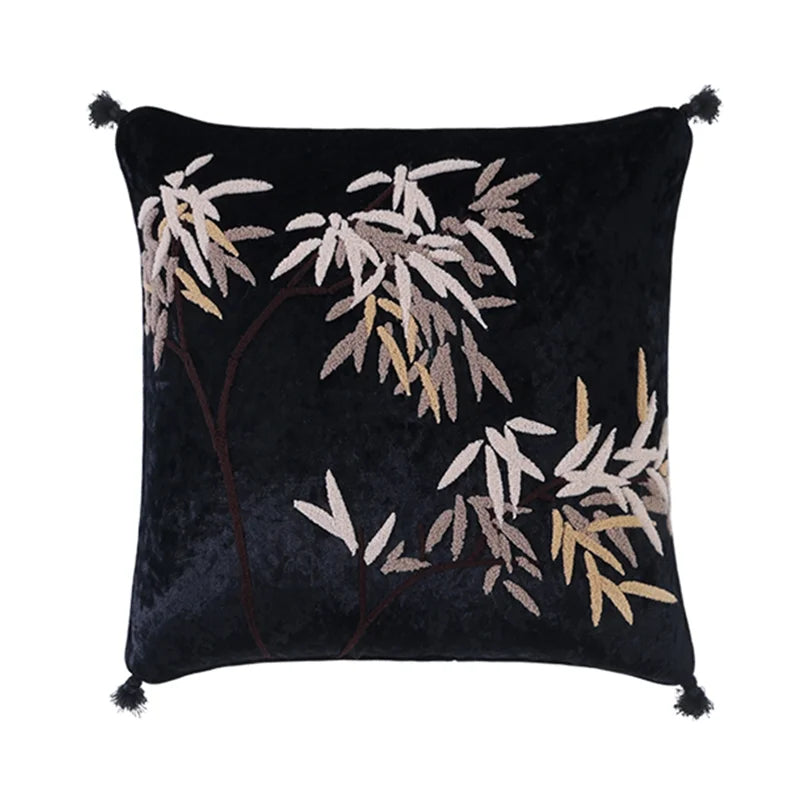 DecorBites™ Bamboo Leaves Embroidery Bolster Pillow Covers - 18x55cm
