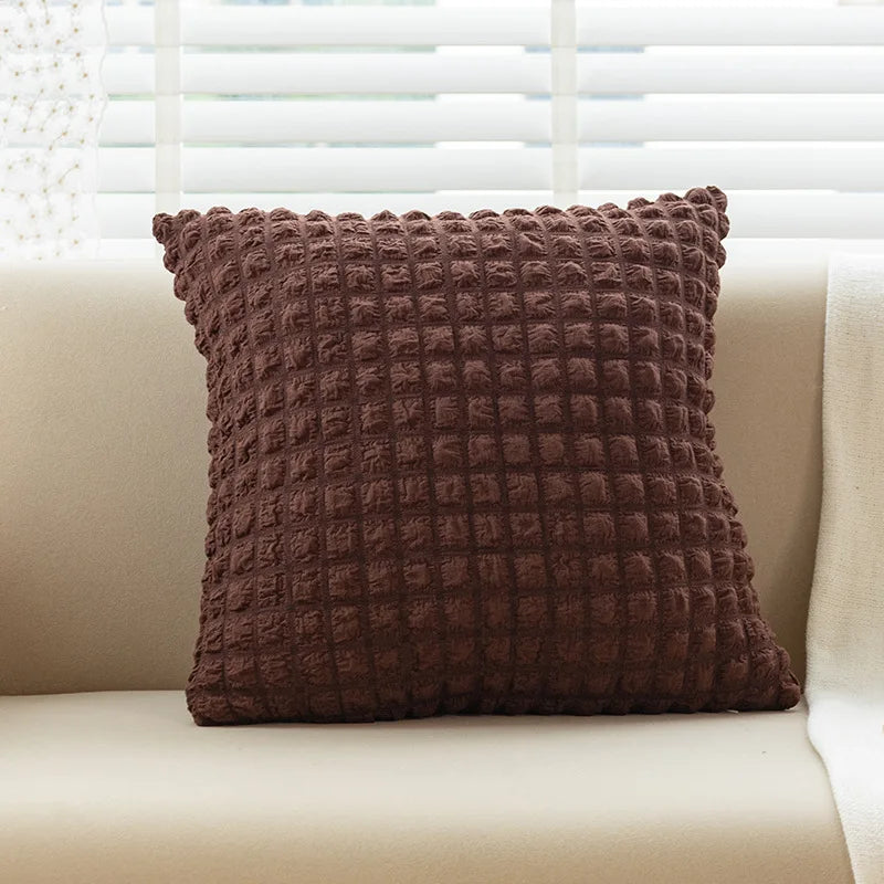 DecorBites™ Cream Style Elastic Puff Plaid Cushion Cover 45*45CM Home Decor