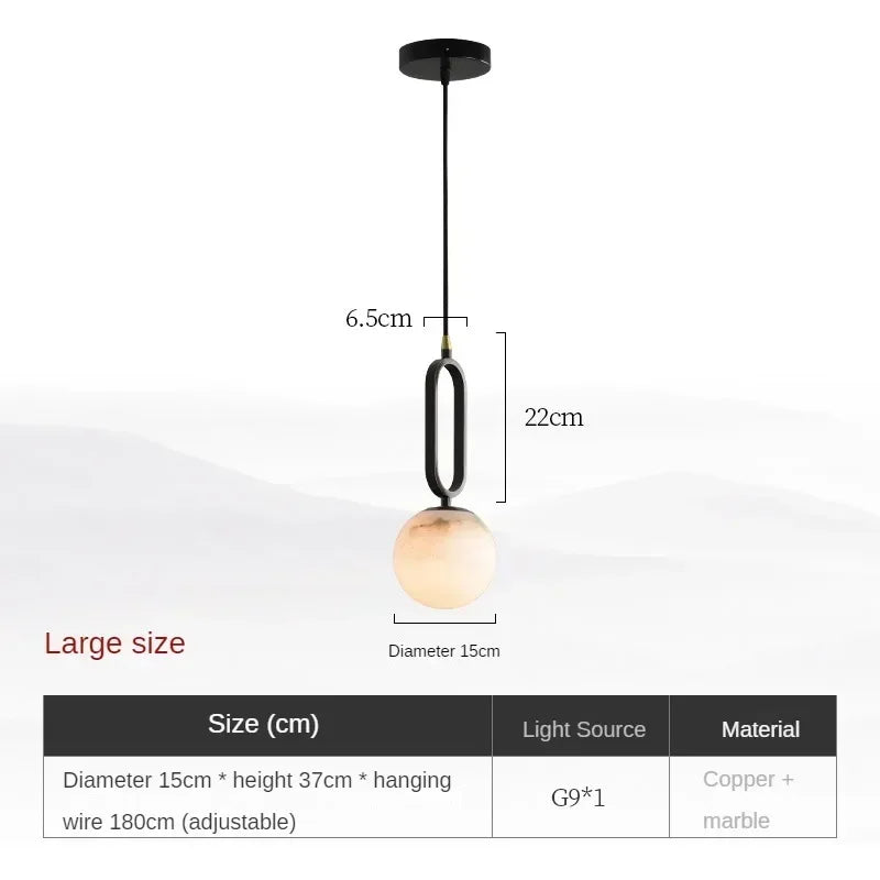 Nordic Marble Pendant Light With Polished Copper Accent