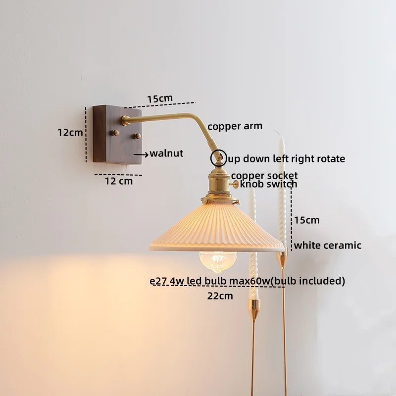 DecorBites™ Glass Copper LED Wall Lights Modern Bedside Lamp for Bedroom Living Room