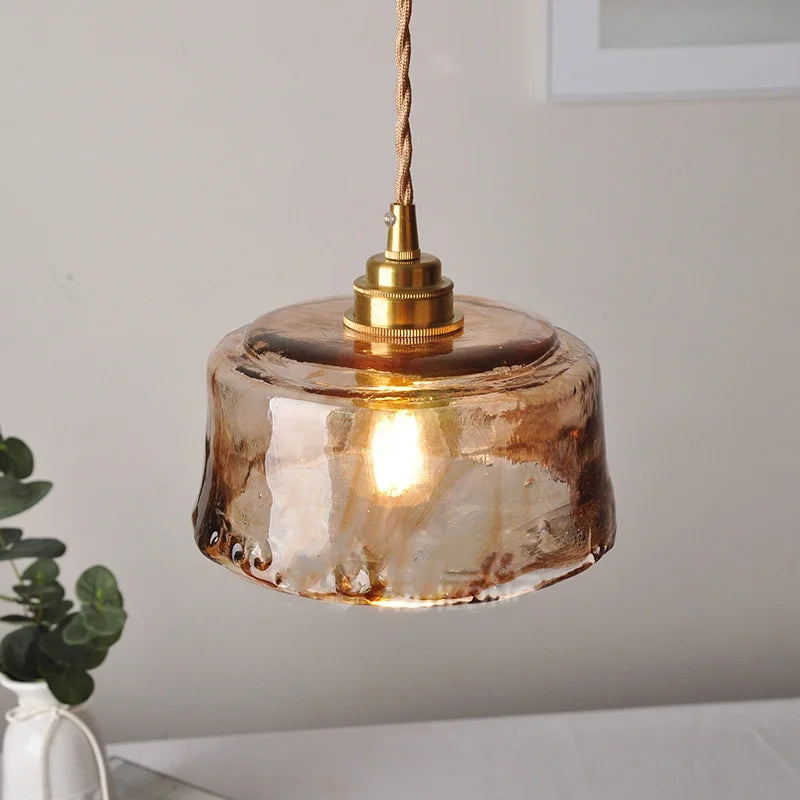 DecorBites™ Amber Glass Pendant Light with Adjustable Wire for Dining Room and Kitchen