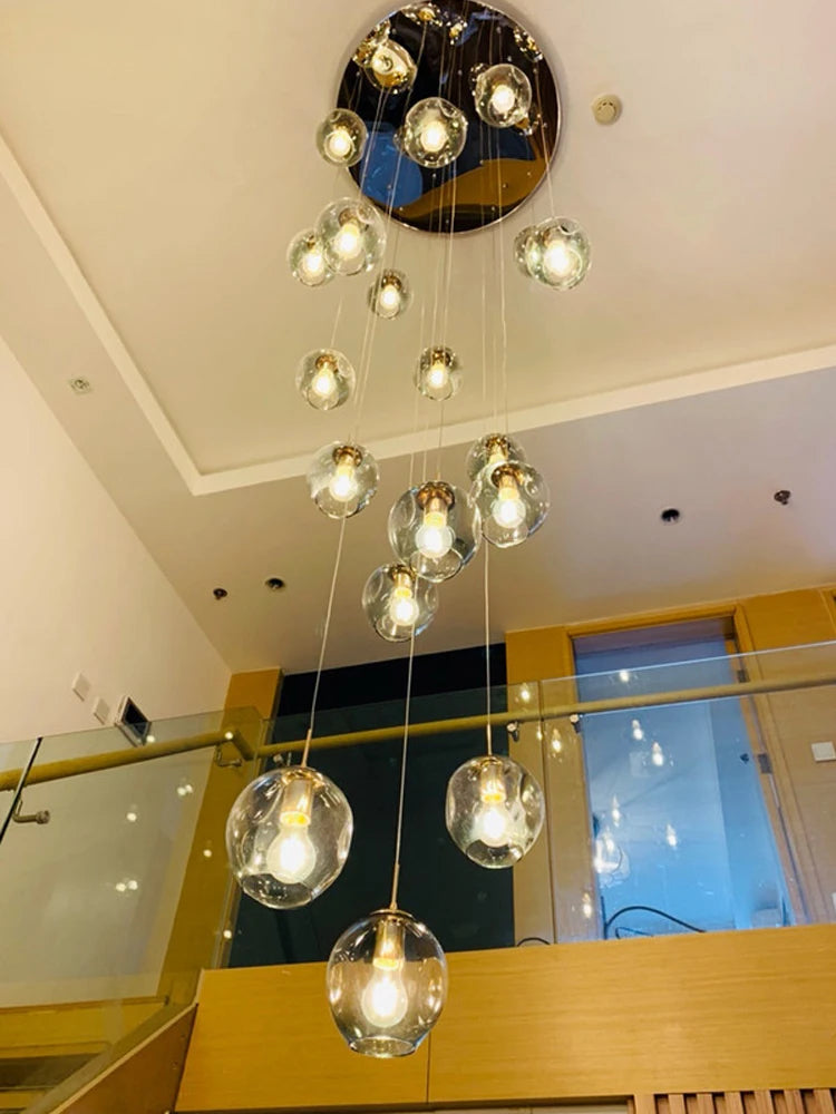 Modern Spiral Staircase Crystal Globe Pendant Chandelier