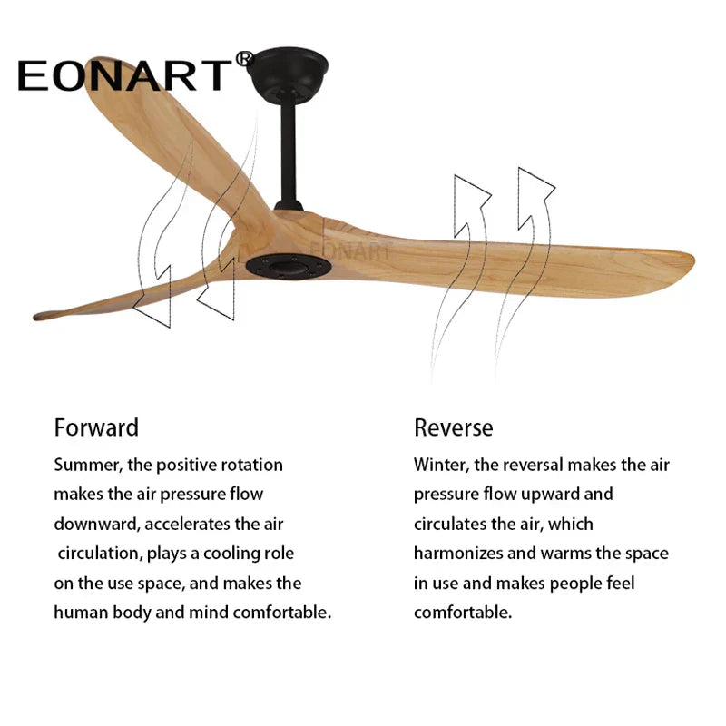 DecorBites™ 60" Solid Wood DC Ceiling Fan Without Light & Remote Control