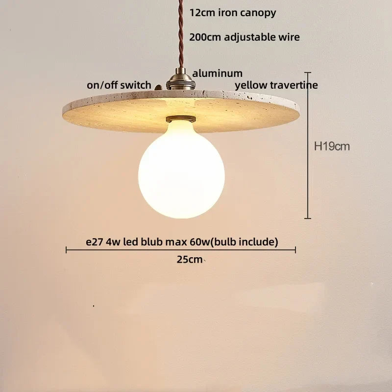 DecorBites™ LED Wood Canopy Pendant Lights Yellow Travertine Stone Hanging Lamp