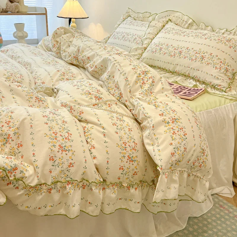 طقم مفروشات دانتيل من DecorBites™: تصميم مطبوع، حجم كوين مفرد، غطاء لحاف مريح، ملاءة مثبتة، كيسان وسادة