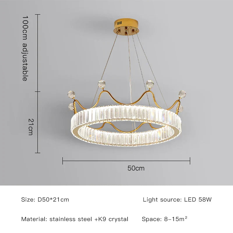 DecorBites™ Crystal Chandelier: Nordic LED Luxury Round Crown Petal Design for Girls' Bedroom