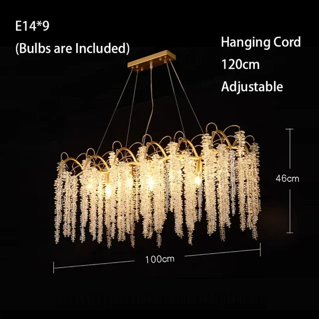 ثريات كريستال LED زجاجية ذهبية من DecorBites™ لديكور غرف الطعام الفاخرة