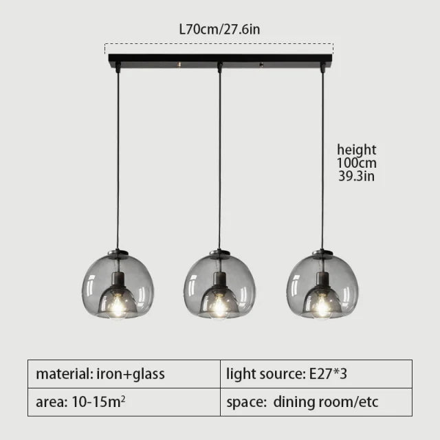 Nordic Smoke Gray Glass Pendant Light Chandelier