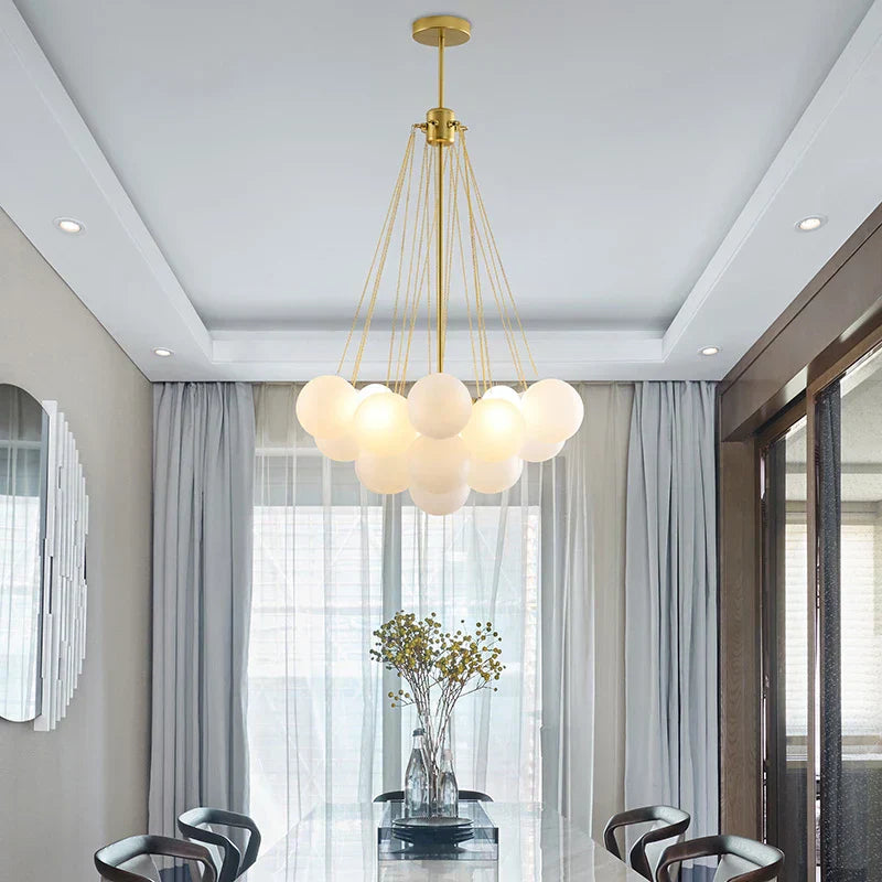 DecorBites™ Frosted Glass Ball LED Chandelier in Gold/Black for Dining Room & Bedroom