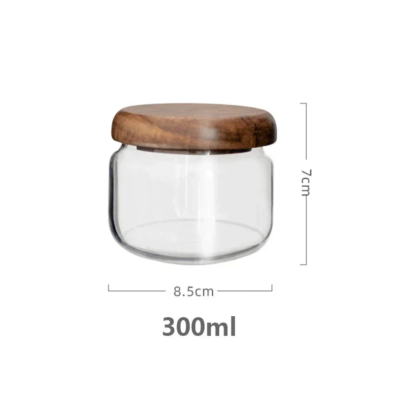DecorBites™ Acacia Wood Lid Glass Food Storage Container - Elegant and Functional Kitchen Jar