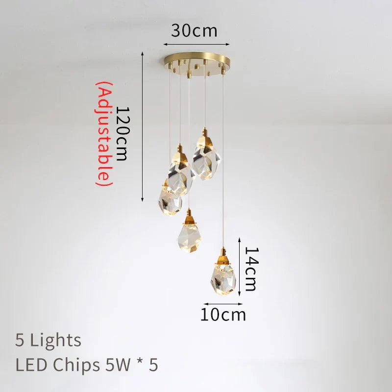 DecorBites™ Crystal LED Chandelier: Modern Staircase & Living Room Pendant Light Fixture