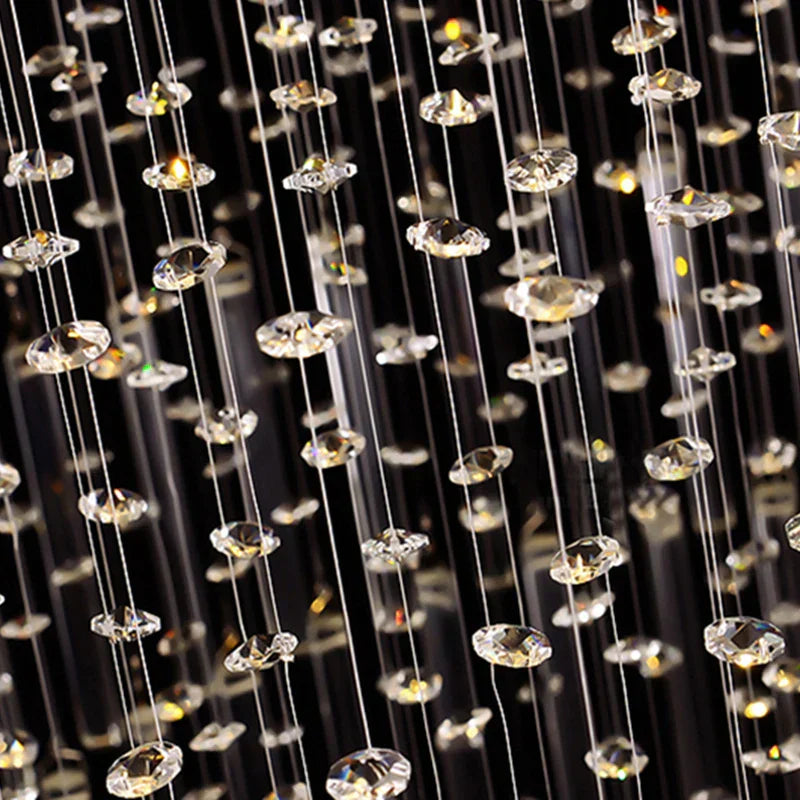 DecorBites™ Crystal Columnar Chandelier: Modern Square Base Hanging Lamp for Living Room, Stair, Loft
