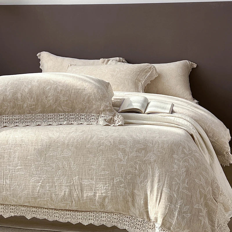طقم مفروشات جاكار دانتيل برنسيس من DecorBites™ - 4 قطع