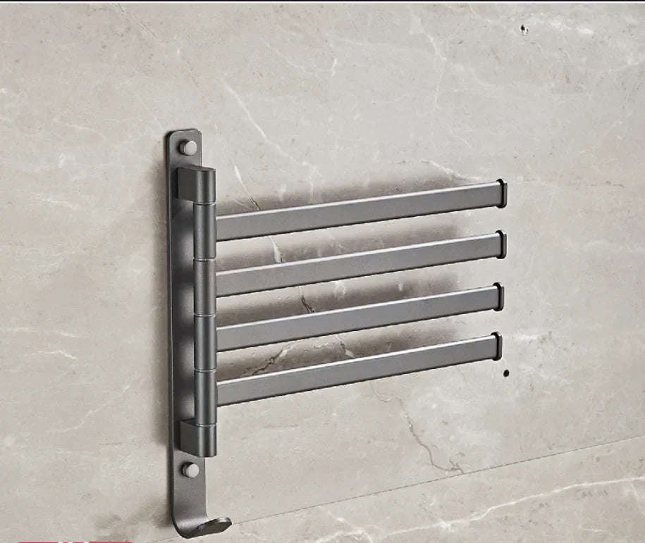 DecorBites™ Gray Aluminum Swivel Towel Hanger: Wall Mounted Folding Bathroom Towel Bar