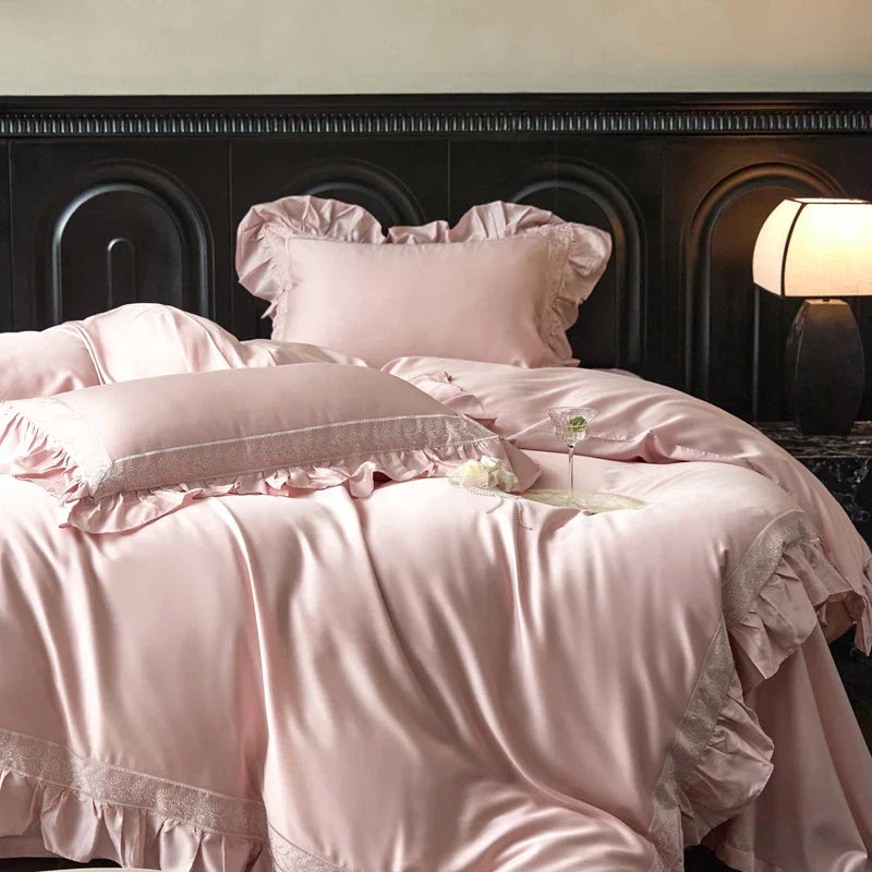 DecorBites™ 1000TC Luxury Embroidery Ruffles Bedding Set with Soft Silky Feel