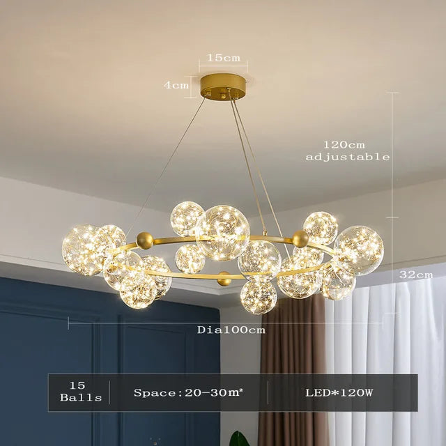 DecorBites™ Glass Ball LED Ceiling Chandelier for Home Dining Living Bedroom