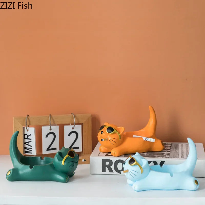 منفضة سجائر على شكل قطة لطيفة بنظارات من DecorBites™ إكسسوارات تدخين هدايا على شكل حيوانات كرتونية شبه ماركة