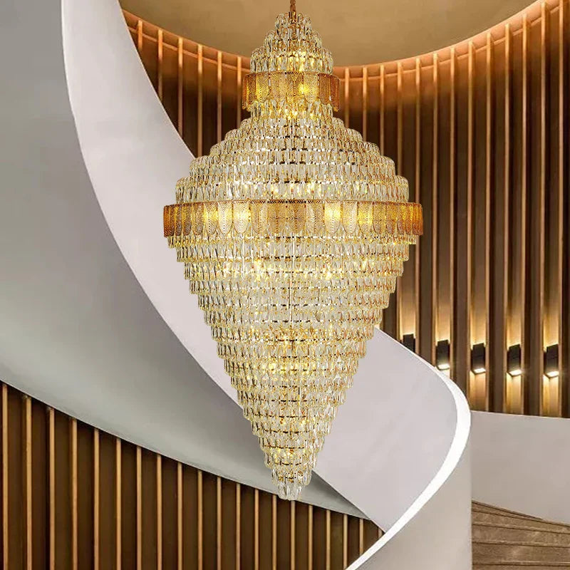 DecorBites™ Elegant Duplex Crystal Chandelier Spiral Staircase High Living Room Light