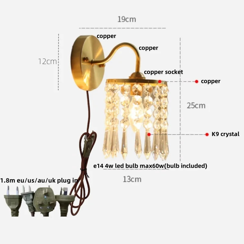 DecorBites™ Crystal Glass LED Wall Light with Pull Chain Switch, Nordic Modern Design