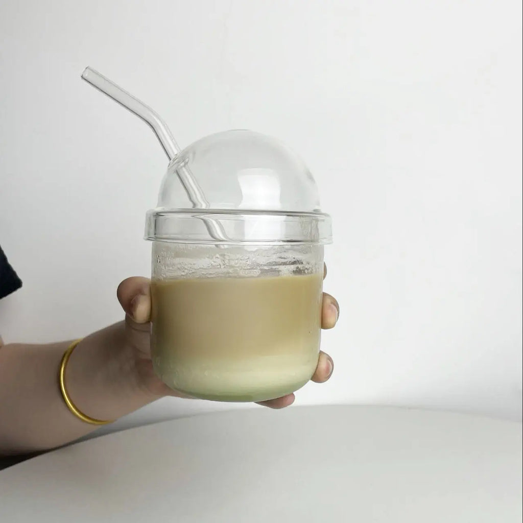 DecorBites™ Clear Glass Bobo Cup Set with Glass Straw and Cover