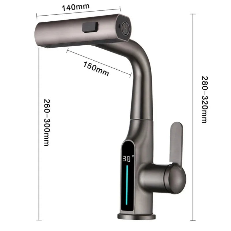 DecorBites™ Digital Display Waterfall Basin Faucet with 3 Modes - Hot Cold Mixer Tap