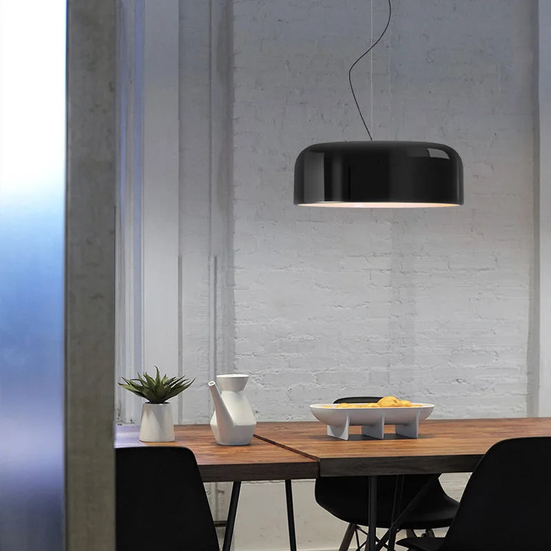 DecorBites™ Glossy Black Round Pendant Light for Dining Room, Modern Nordic Hanging Lamp