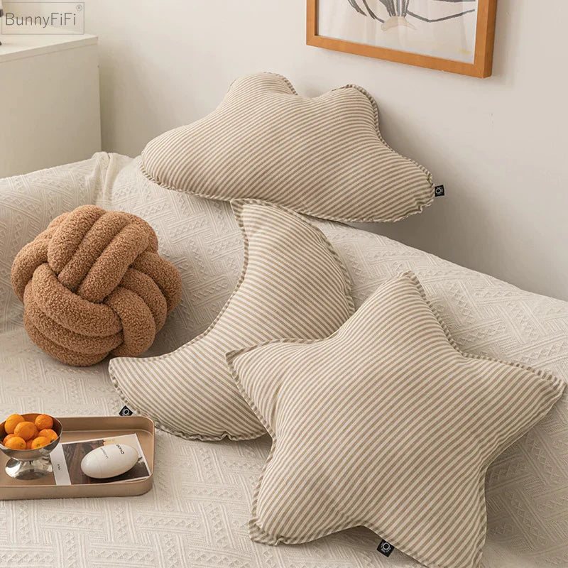 DecorBites™ Chaise de canapé pour chambre d'enfant, coussin décoratif doux, étoile, lune, rayures