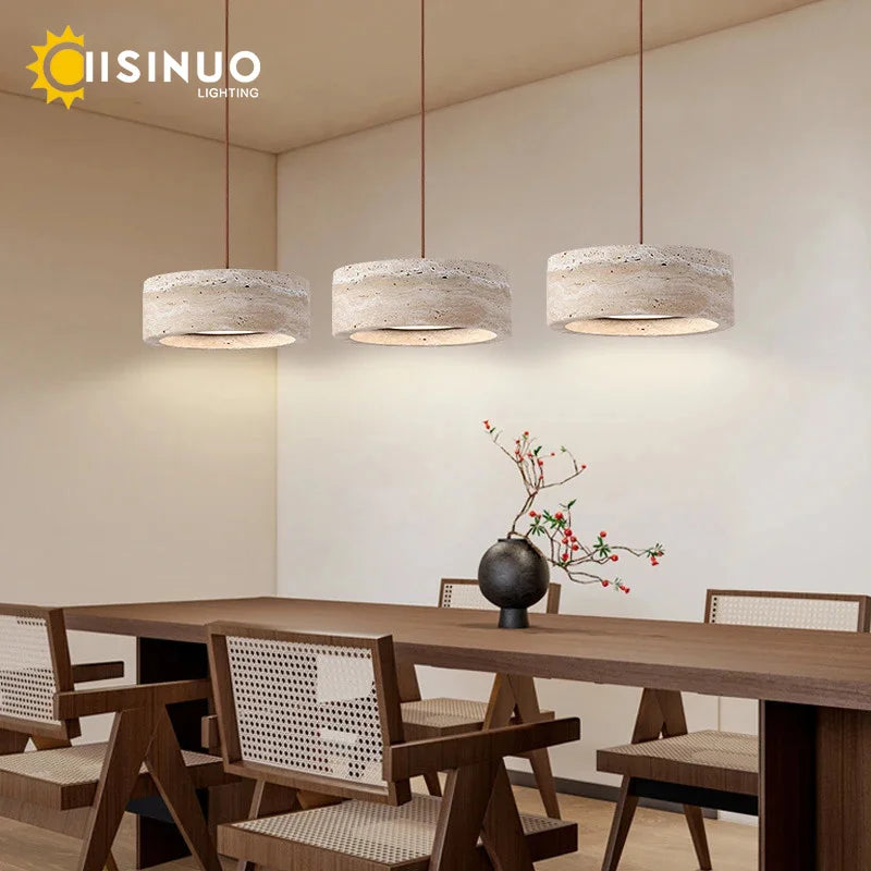 Wabi-Sabi Round Travertine Stone Pendant Light