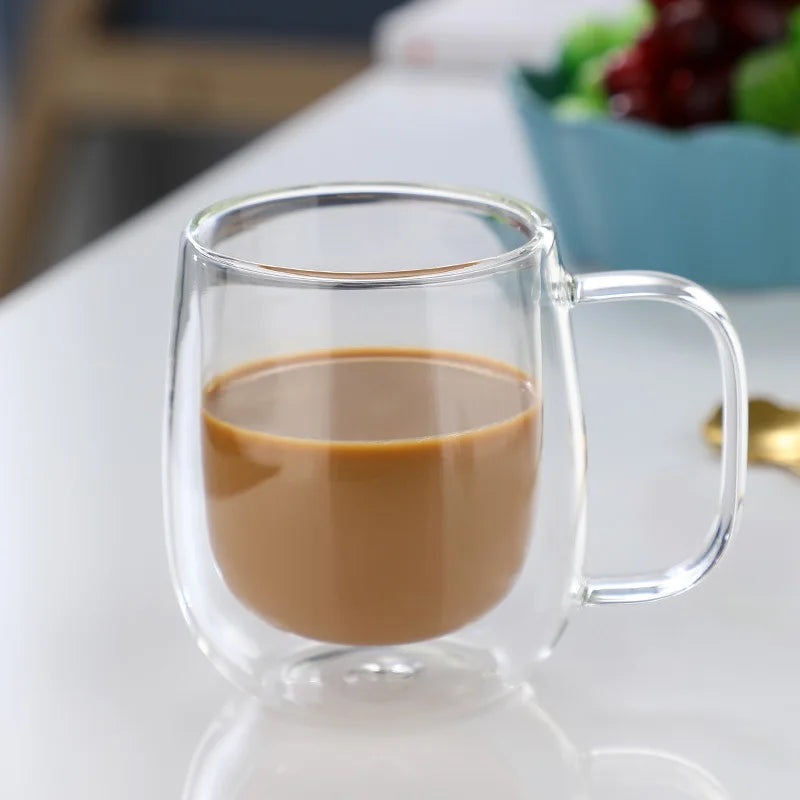 DecorBites™ Glass Coffee Mug with Heat Resistant Handle – Bar Drinkware Cup