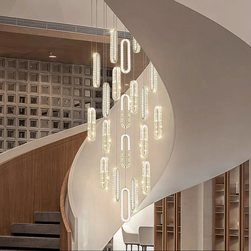 DecorBites™ Crystal LED Chandelier: Modern Luxury Long Lighting Fixtures for Living Room Staircase