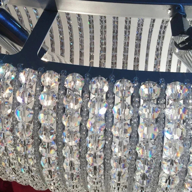DecorBites™ Chrome Round Crystal Chandelier LED Pendant Light for Bedroom and Living Room