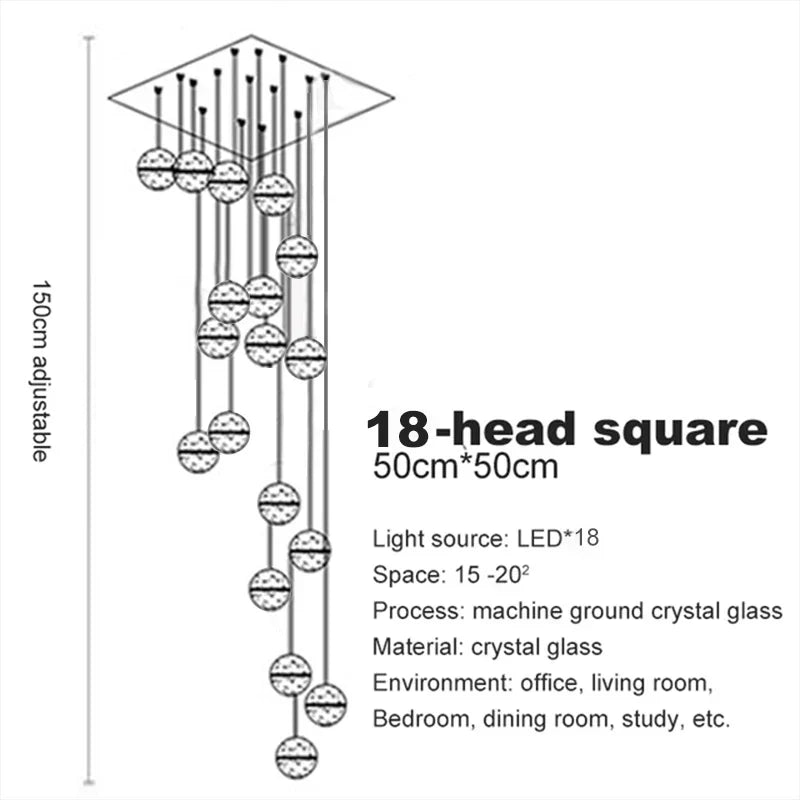 DecorBites™ Crystal Ceiling Chandelier for Staircase & Hallway, Elegant Long Cable Pendant Light