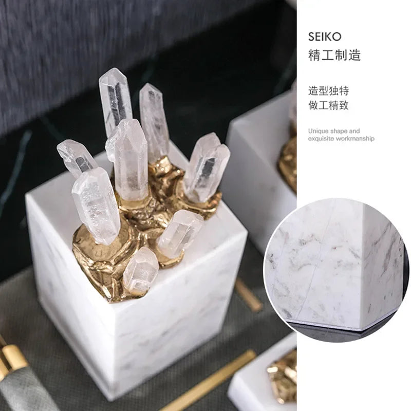 DecorBites™ Crystal Stone Marble Ornament | Clear Natural Decorative Figurines for Home Decor