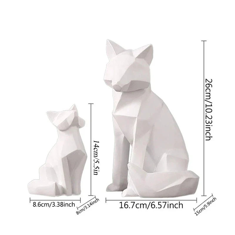DecorBites™ Geometric Fox Sculpture: Modern White Abstract Desktop Art & Creative Gift