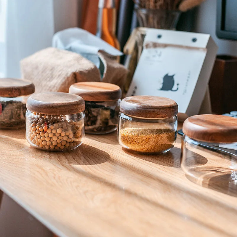 DecorBites™ Glass Spice Jar with Acacia Wood Lid, 10oz Airtight Storage Container