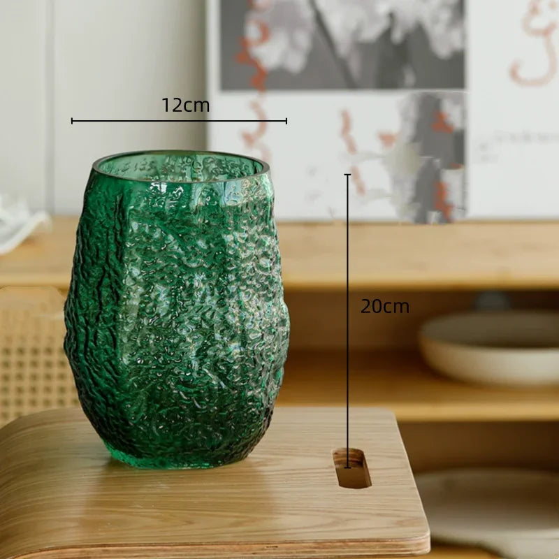 DecorBites™ Green Transparent Glass Vase for Flower Arrangement & Home Decor