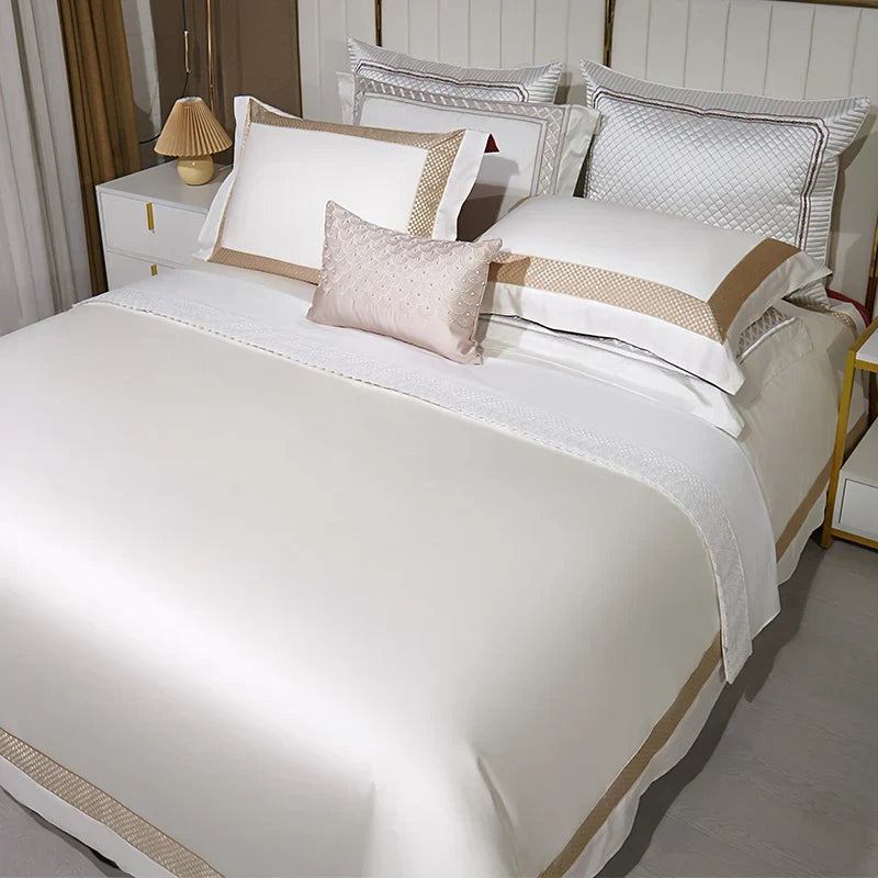 DecorBites™ 1000TC Egyptian Cotton Luxury Bedding Set with Gold Embroidery - Solid Color