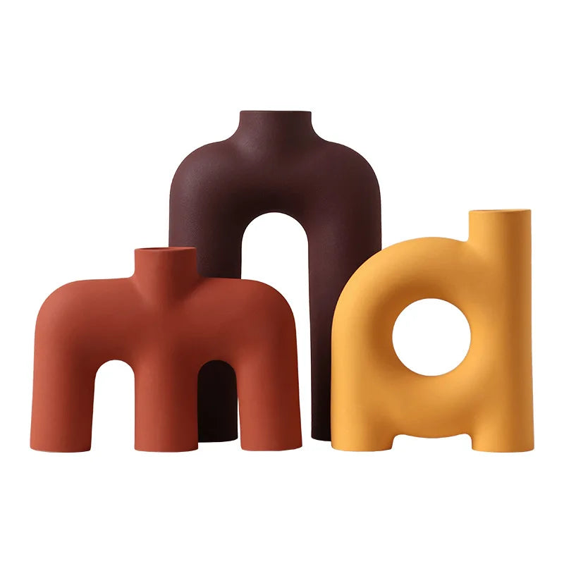 DecorBites™ Geometric Ceramic Vase: Hollowed-out Letters Flower Arrangement Home Decor