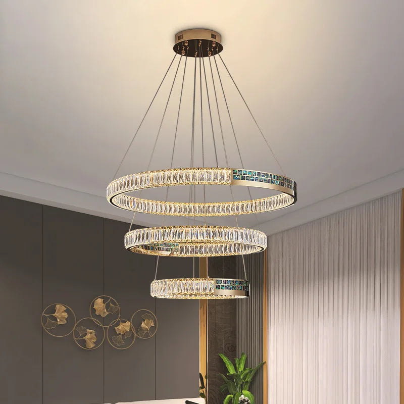ثريا سقف كريستالية بتصميم خاتم من DecorBites™ | ستانلس ستيل | ديكور منزلي فاخر