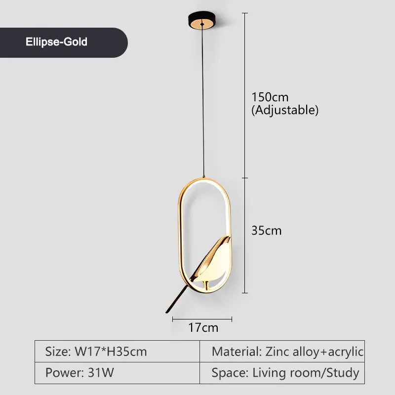 Rotatable Magpie Bird Metal Pendant Light in Gold or Silver