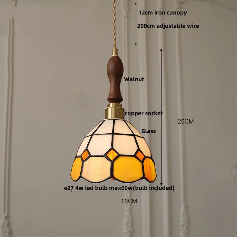 DecorBites™ Brass LED Pendant Light with Adjustable Glass & Wood Hang Lamp